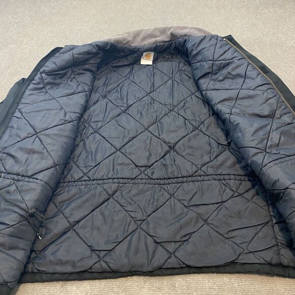 vtg Carhartt Traditional Jacket Chore Coat Mens 2XL Black Quilted USA Distressed - Picture 10 of 16